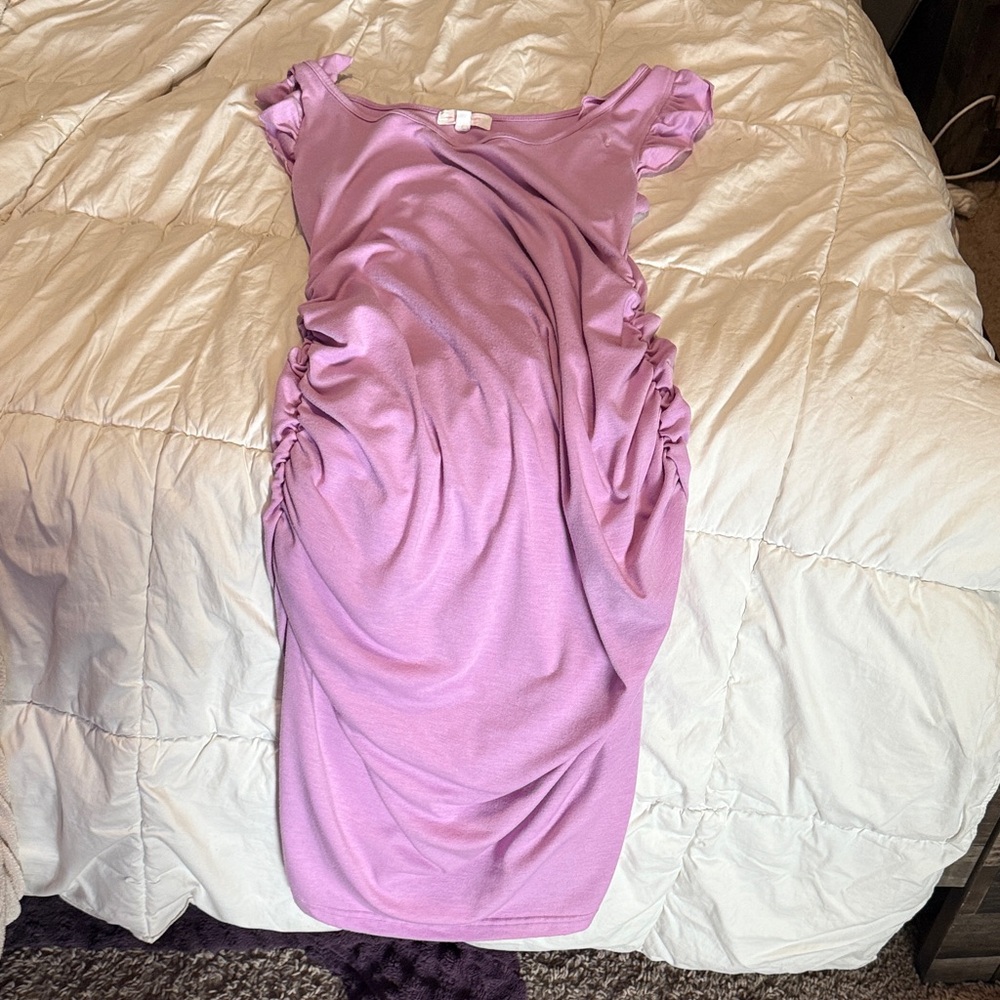 Chic Lilac Ruched Midi Dress